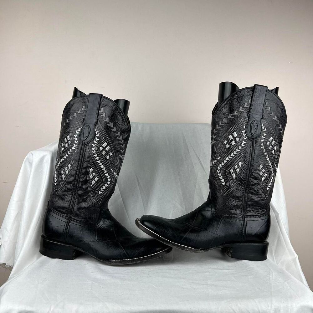 Ferrini Jesse Black Alligator Print Square Toe cowboy Boots Size 10